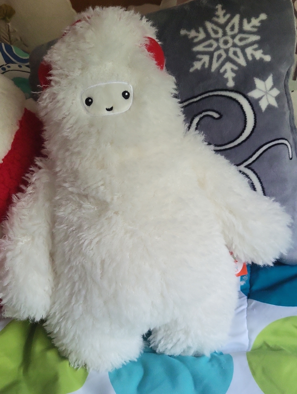 White Plush Holiday Yeti Plush with Red Earmuffs - Unknown Brand